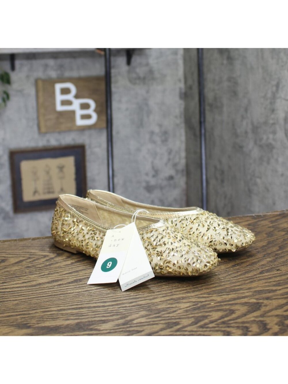 A New Day Womens Sammie Shoes Sequin Ballet Flats 94685489 Gold Yellow 9M